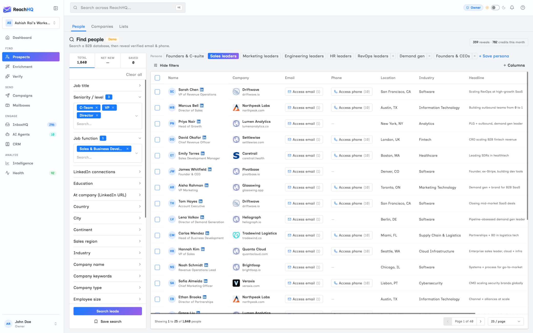 Lead search results